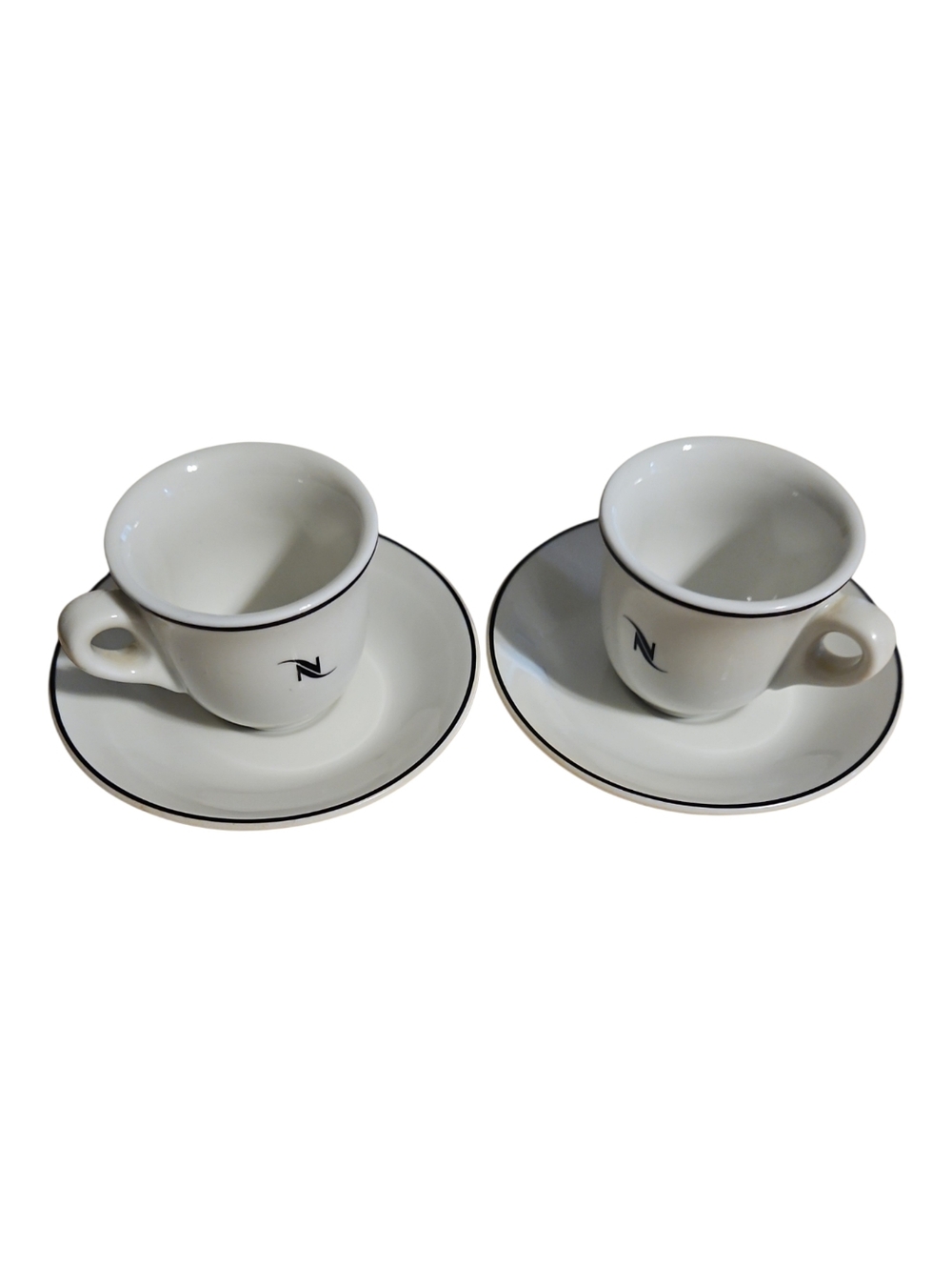 Nespresso Vimtage Demitasse Cups & Saucers White Porcelain Set Of 2.